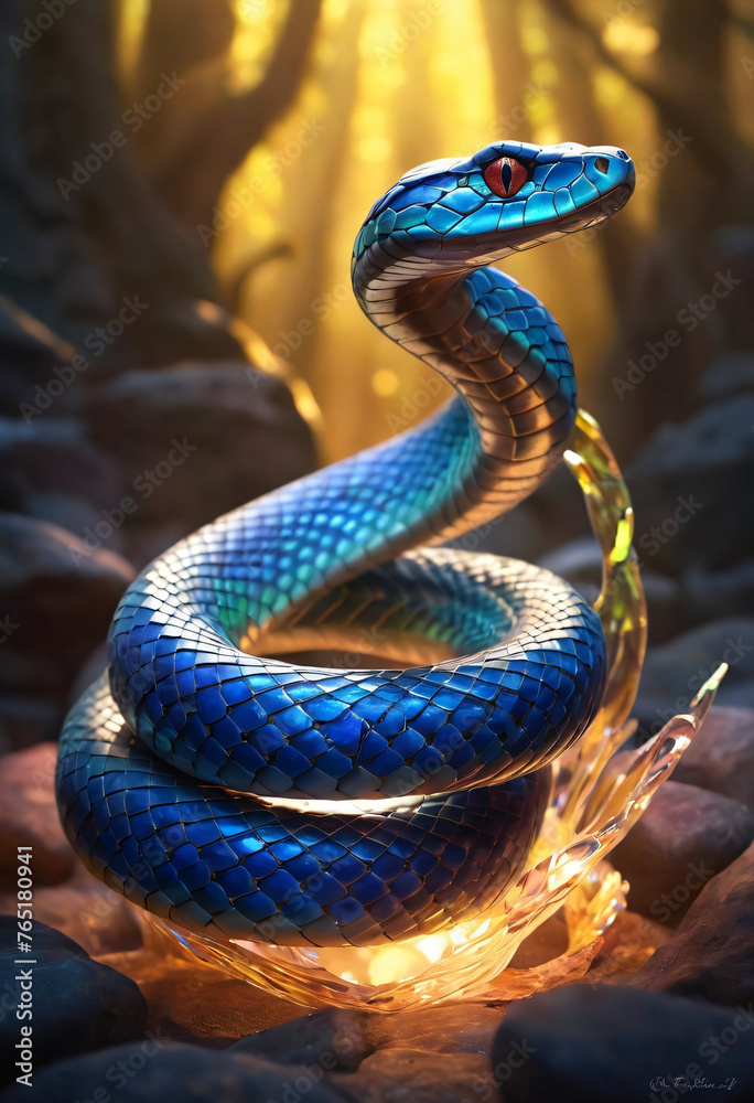 Fototapeta premium Beautiful mother-of-pearl snake. Magic reptile