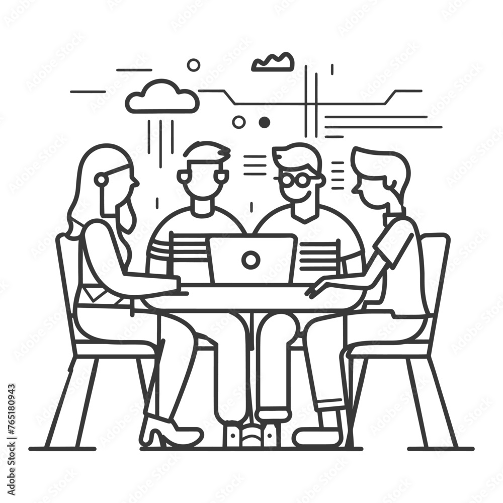 Outline illustration for Positive Workplace culture for company employees teamwork Outline illustration for Positive Workplace culture for company employees teamwork