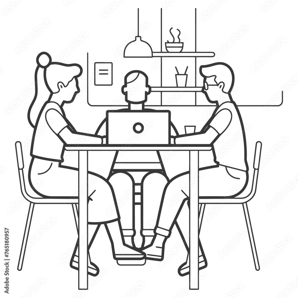Outline illustration for Positive Workplace culture for company employees teamwork Outline illustration for Positive Workplace culture for company employees teamwork