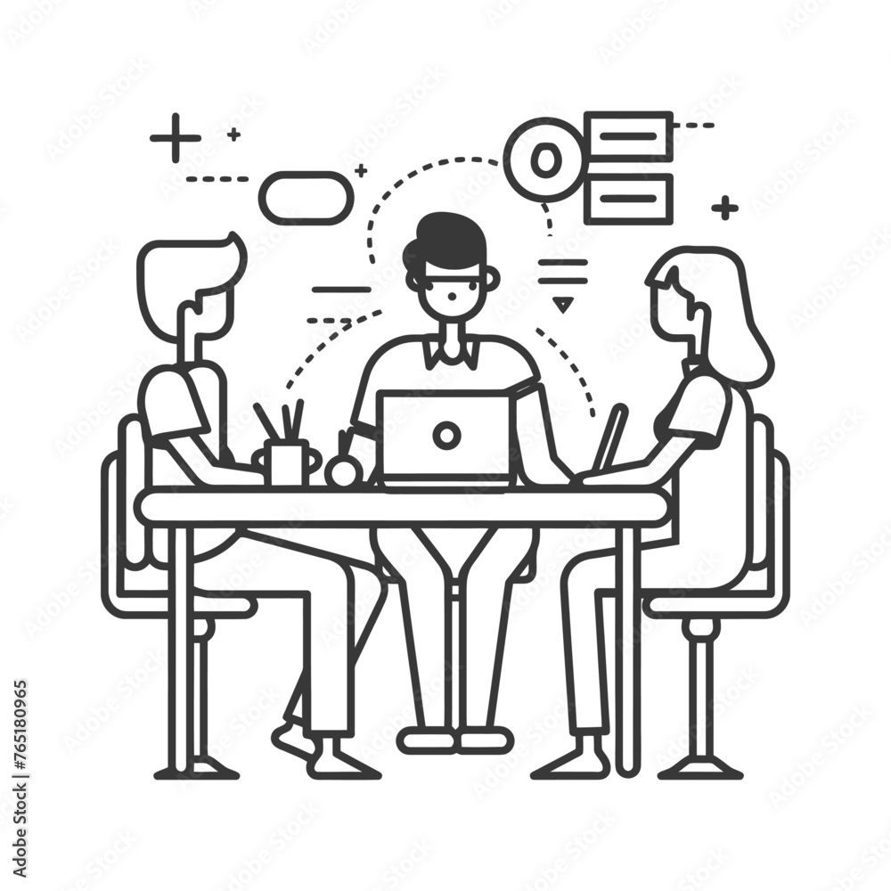 Outline illustration for Positive Workplace culture for company employees teamwork Outline illustration for Positive Workplace culture for company employees teamwork