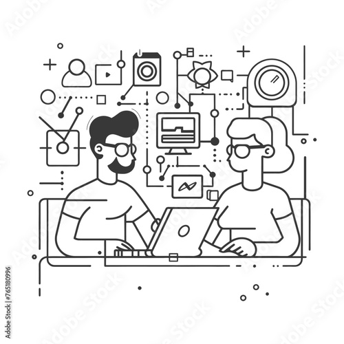 Outline illustration for Positive Workplace culture for company employees teamwork