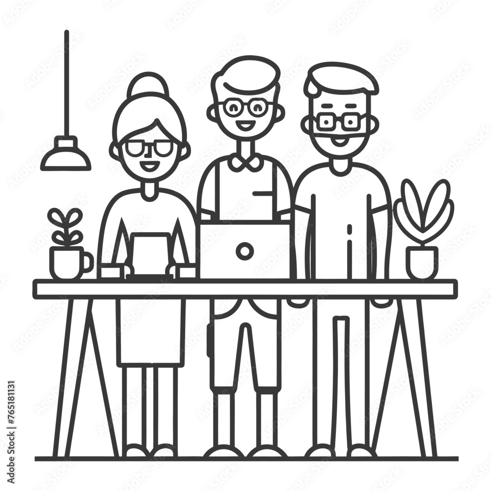 Outline illustration for Positive Workplace culture for company employees teamwork