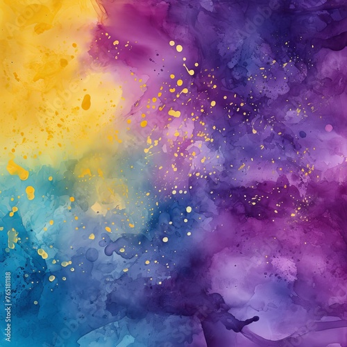 Purple and yellow watercolour splatter background, purple yellow