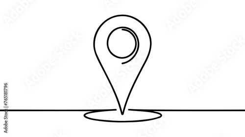 Pin, point one continuous line icon. On white background.