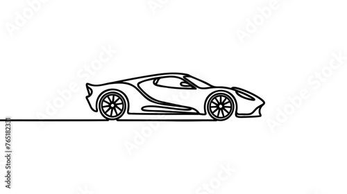 One continuous line drawing of racing and rallying luxury sporty car. Race super car vehicle transportation concept.