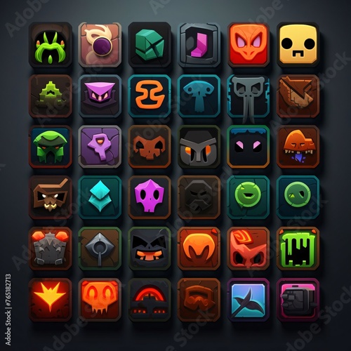 Set of game icons on the black background. Eps 10 vector file.