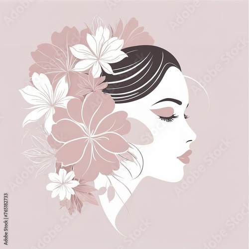 Abstract female face in one line. Woman face with flowers Surreal Line art female floral girl. Minimalism Abstract modern Continuous single line woman face portrait 