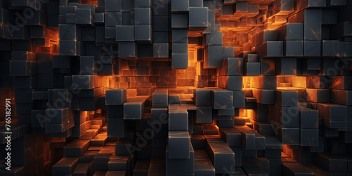 Texture 3D background, stone blocks with backlight