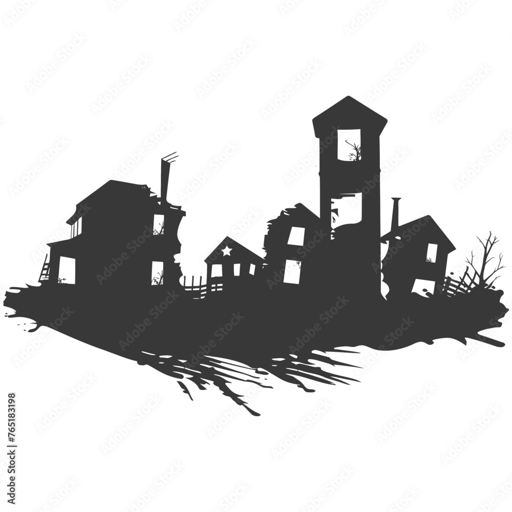 silhouette abandoned buildings black color only