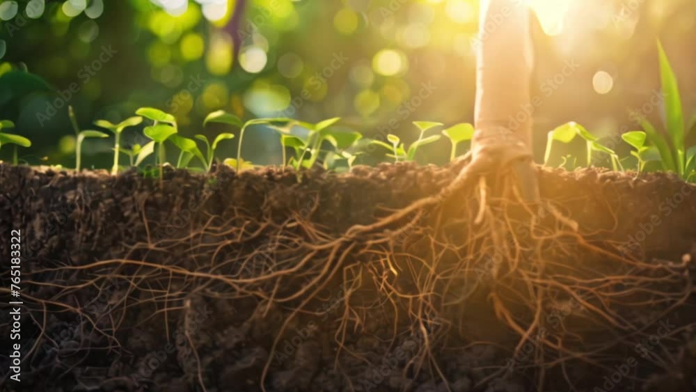 tree growing roots in rich soil Generative AI 