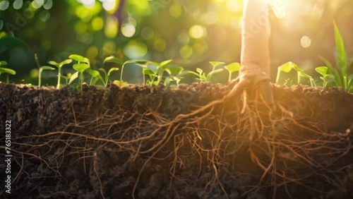 tree growing roots in rich soil Generative AI 