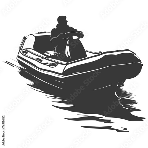 Silhouette a man driving inflatable boat the boat is traveling black color only