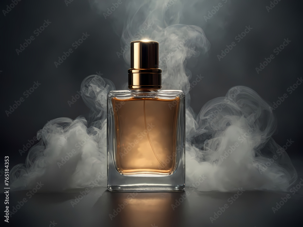 Fancy perfume bottle with smoke spray background Created With Generative Ai Fancy perfume bottle with smoke spray background Created With Generative Ai