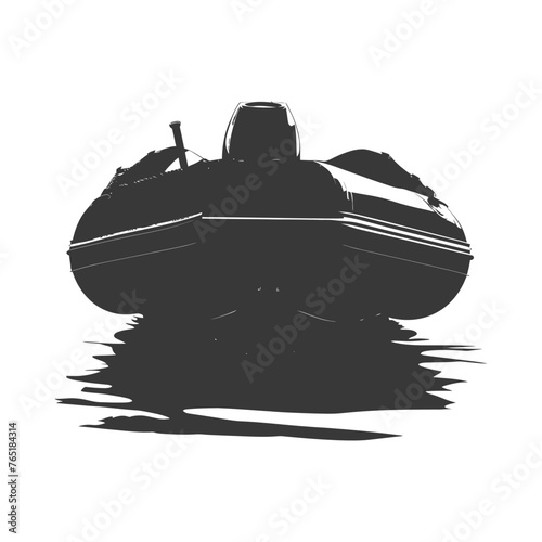 Silhouette a man driving inflatable boat the boat is traveling black color only