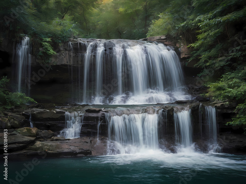 Peaceful forest waterfall Created With Generative Ai