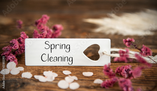 Natural Background With Label With Spring Cleaning