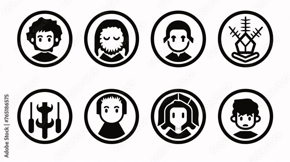 Set of people icons. Vector illustration in black and white colors.
