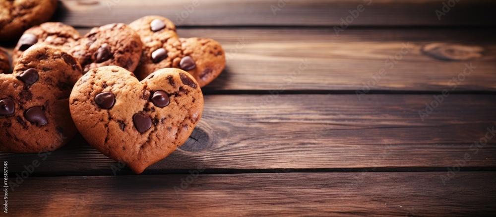 Fototapeta premium Chocolate chip cookies and milk on wooden table