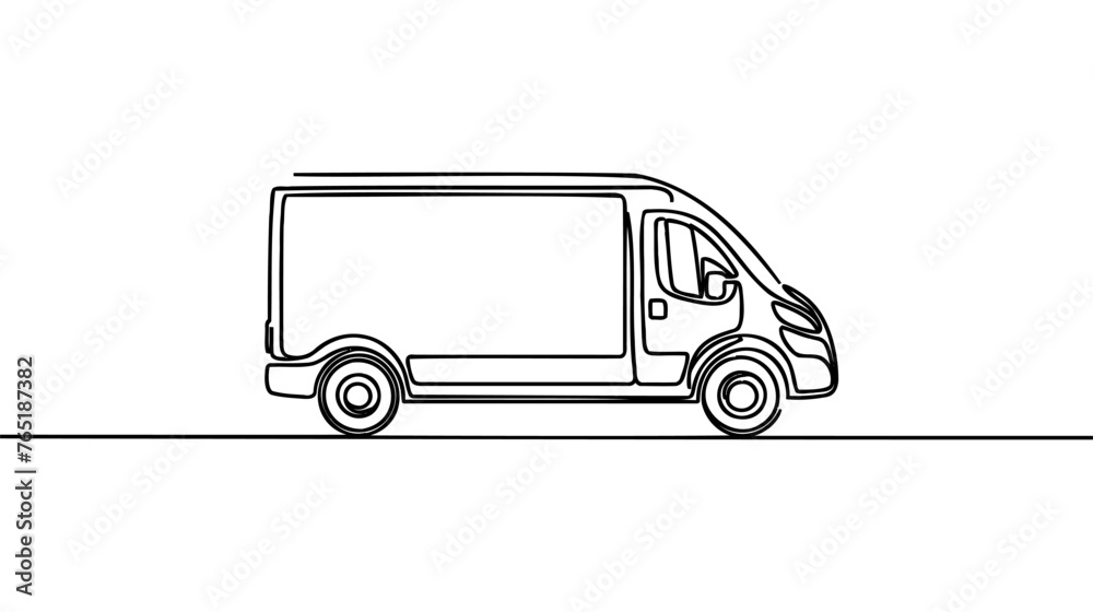 Single one line drawing delivery van. Vehicle concept. Continuous line draw design graphic vector illustration.