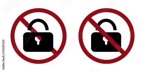 lock password ban prohibit icon. Not allowed padlock. Forbidden encryption