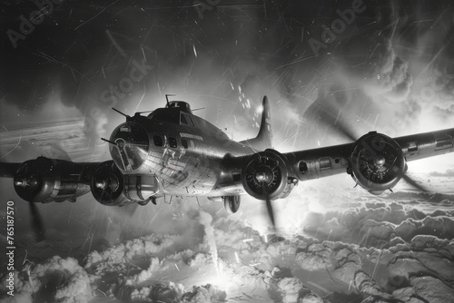 Canon Flak Engages B-17 Bomber in 1945 Aerial Battle