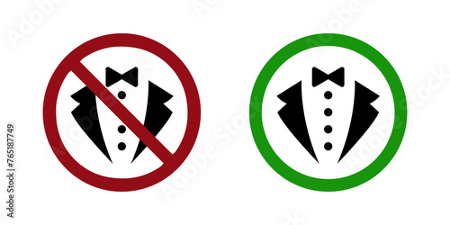 Man tuxedo costume ban prohibit icon. Not allowed dress code