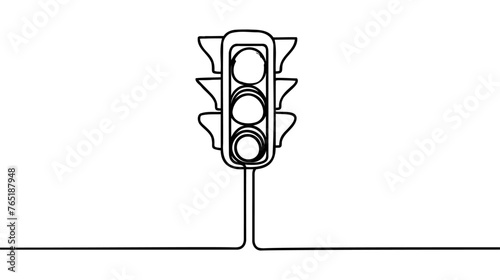 Continuous one line drawing of traffic lights with poles to regulate vehicle travel at road intersections. There are red, yellow, green lights. Single line draw design vector graphic illustration.