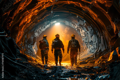 Exiting the Depths: Three Miners Emerging from the Mines