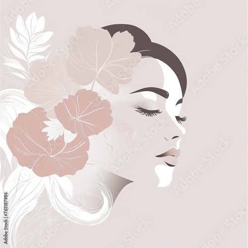 Abstract female face in one line. Woman face with flowers Surreal Line art female floral girl. Minimalism Abstract modern Continuous single line woman face portrait 