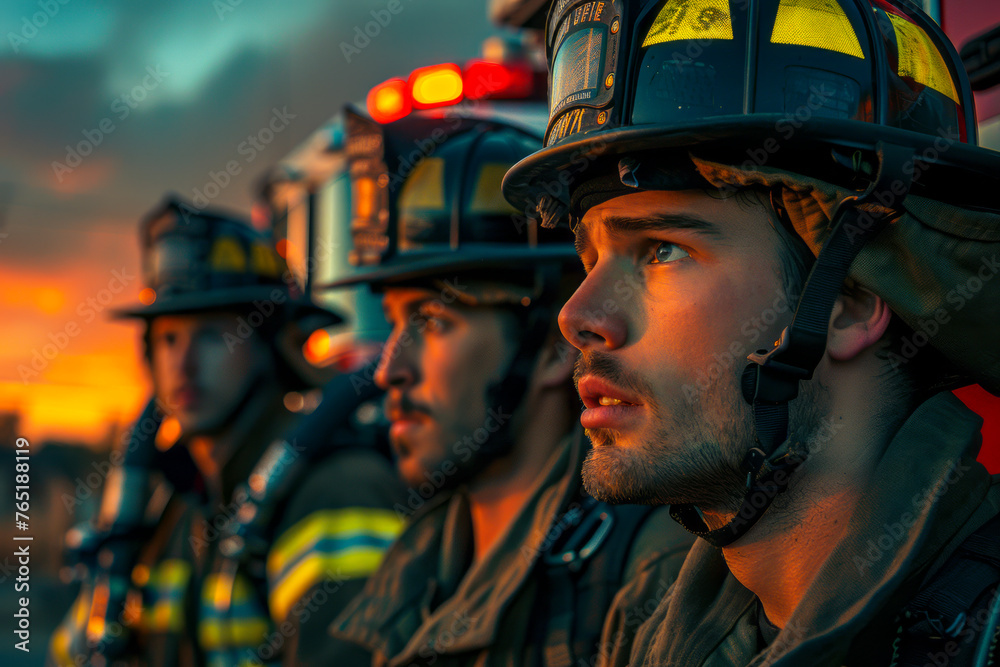 Brave Firefighters in Full Gear by Fire Engine: A Powerful Image Collection Brave Firefighters in Full Gear by Fire Engine: A Powerful Image Collection