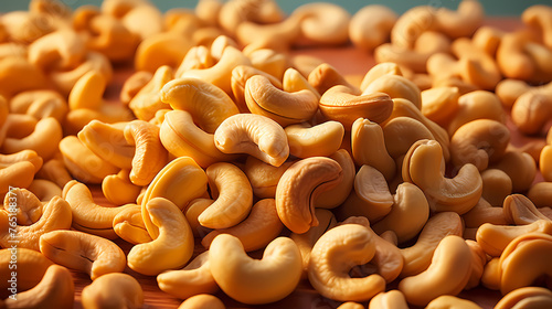 Food photography, fresh cashew nuts seamless background