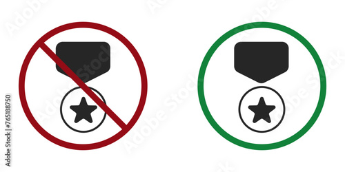 war veteran ban prohibit icon. Not allowed war award. Forbidden medal
