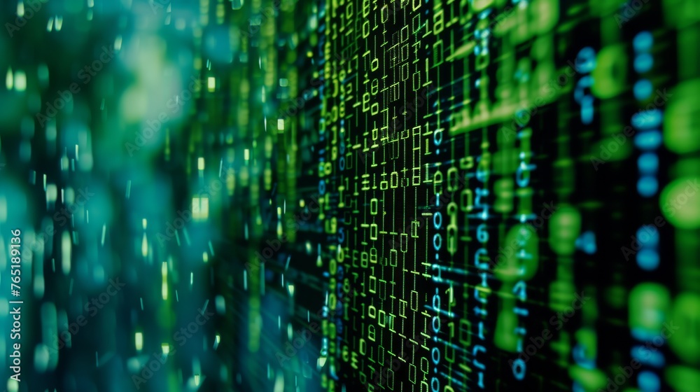 A dense matrix of glowing green binary code, a graphic representation of data processing and computer programming in a digital world. A dense matrix of glowing green binary code, a graphic representation of data processing and computer programming in a digital world.