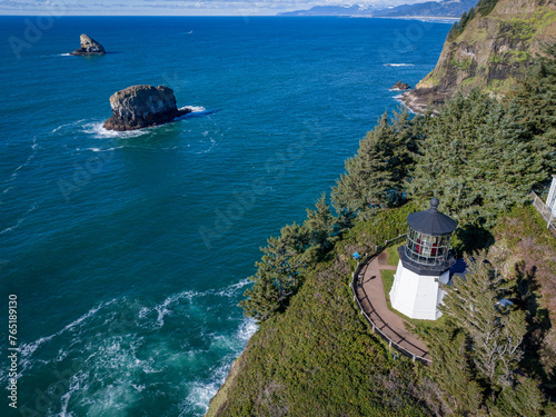 Cape Meares Lighthouse Oregon Coast Tillamook County Highway 101 Aerial View 6 photo