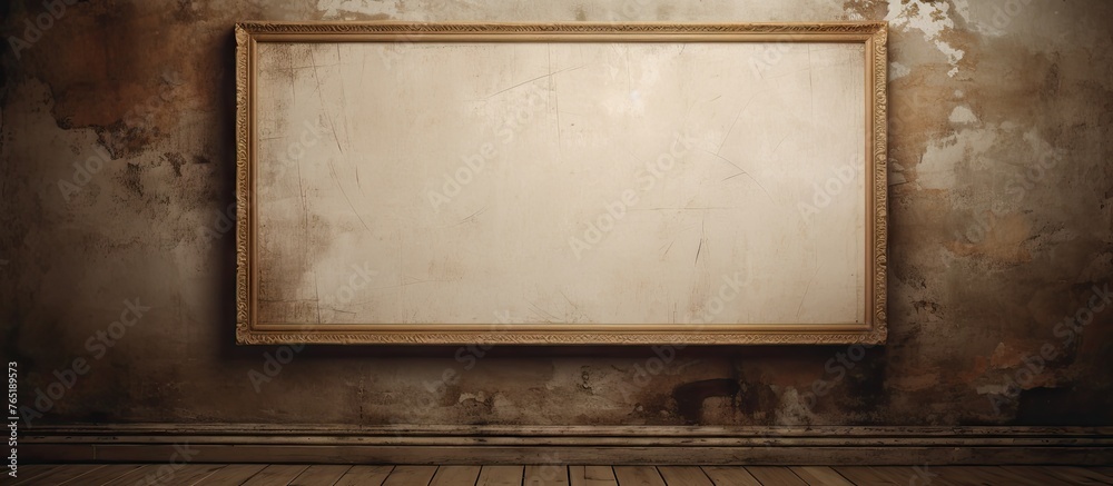 A picture frame on a wall in an aged room A picture frame on a wall in an aged room