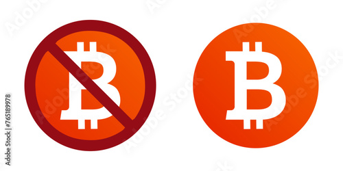 Bitcoin ban prohibit icon. Not allowed digital currency crossed circle