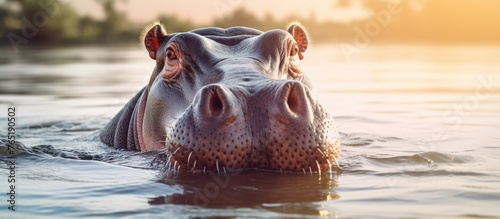 Hippo with open mouth in water