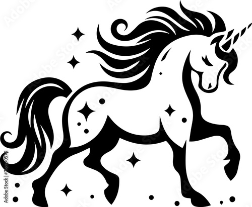 Magic unicorn silhouette. Fantasy creature unicorn silhouette design. Vector illustration for print, banner, poster.