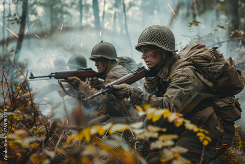 WWII Soldiers in Action: Intense Military Battle in the Jungle