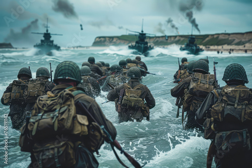 Allied Forces Facilitate Soldier Landings at Normandy: Streamlining Operations for Troops at Historic Site photo