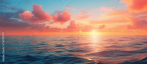Sundown view of the ocean with cloudy sky © Ilgun