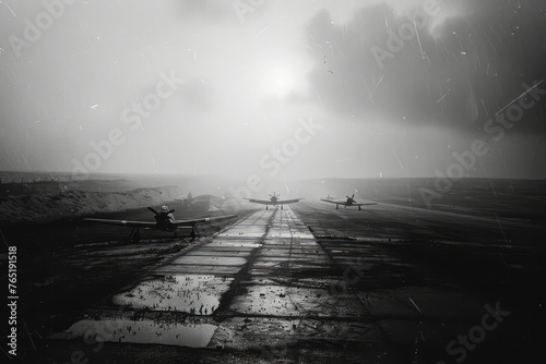 Westward Bound: Capturing the Advancing Planes of WW2 in a Black and White War Photography Masterpiece photo