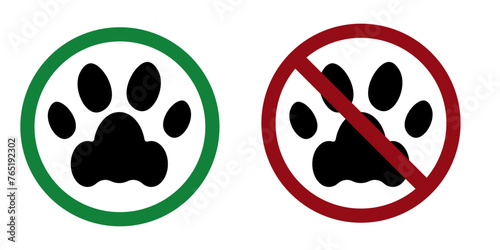 Animal ban prohibit icon. Not allowed entry with animals cats and dogs. Forbidden entry with pets