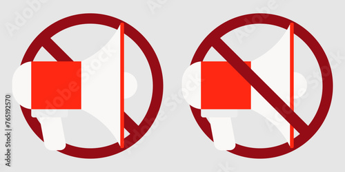loud speaker ban prohibit icon. Not allowed loud noise and shout. Forbidden announcement