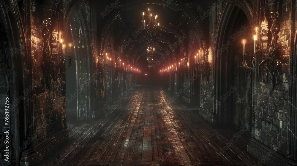 Create an eerie ambiance with a fusion of Gothic Dark Wood and a Candlelit Castle Hallwayâ€”an ideal setting for dark fantasy allure.