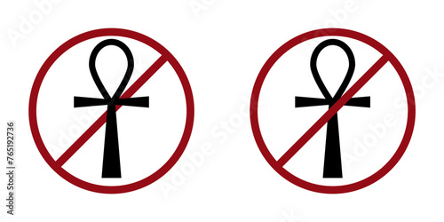 religion ban prohibit icon. Not allowed religion. Forbidden crossed ankh