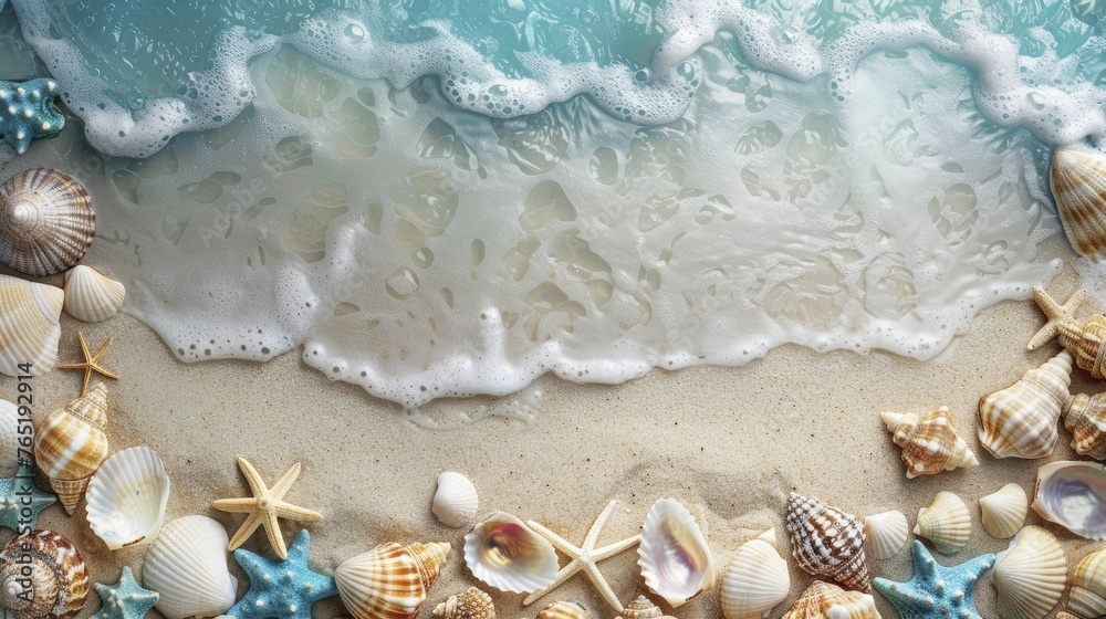Create stunning beach-themed jewelry and decor showcases with an iridescent Mother of Pearl center and a Seashell and Ocean border.