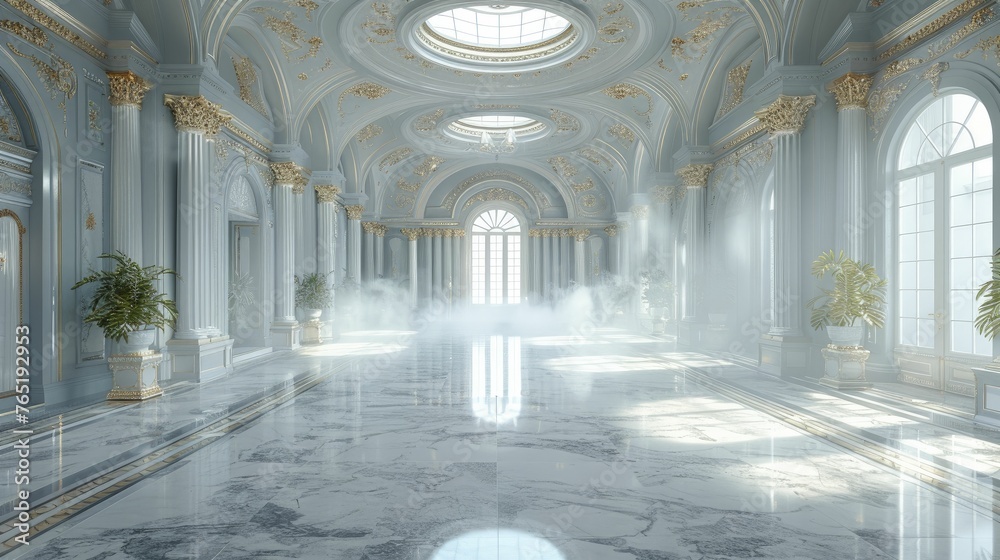 Transform any product showcase into a regal affair with a lavish marble center and opulent palace ballroom perimeter.