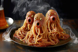 Spooky steaming pasta dish on a plate.