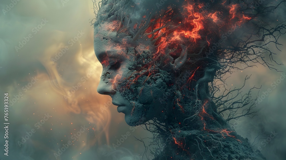 Fiery Visage:A Surreal of the Psyche's Turbulent Depths Fiery Visage:A Surreal of the Psyche's Turbulent Depths
